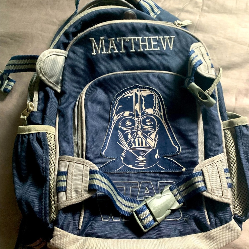 POTTERY BARN KIDS STAR WARS DARTH VADER SMALL BACKPACK BLUE/GRAY PERSONALIZED